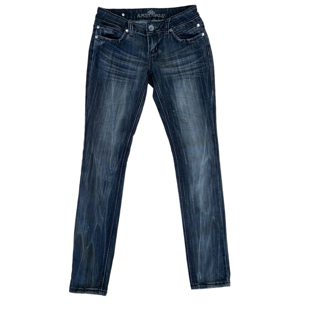 Almost Famous jeans black distressed denim low rise skinny crystal detail 27